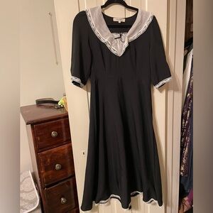 Simple Retro Large Sailor Collar Black Dress with White Trim